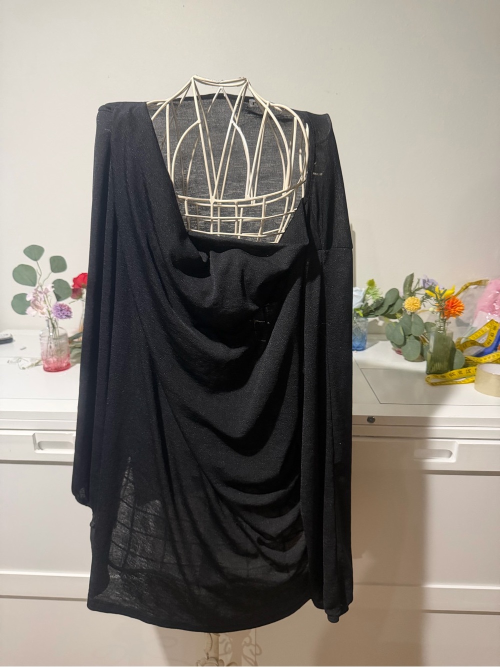 Ransom Black Cowl Neck Draped Tunic